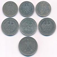 NSZK 1974-1990. 1M Cu-Ni (3xklf) + 1973-1990. 2M Cu-Ni (3xklf) + 1975G 5M Cu-Ni T:XF-F GFR 1974-1990...