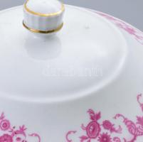 Zsolnay lila virágos mintás leveses tál és sótartó. Matricás, jelzett, minimális kopással d: 23 cm