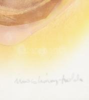 Macskássy Izolda (1945-2021): Hölgy virágkoronával. Vegyes technika, selyemkollázs, jelzett. Hátolda...