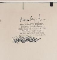 Macskássy Izolda (1945-2021): Hölgy virágkoronával. Vegyes technika, selyemkollázs, jelzett. Hátolda...