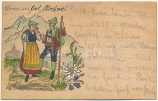 1898 (Vorläufer) Gruss aus Sct. Michael / folklore, wooden art postcard made out of tree bark