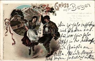 Bergen, Gruss aus den Bergen, folklore. Art Nouveau, floral, litho (small tear)