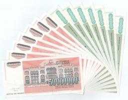 Jugoszlávia 1993. 500.000D pótkiadás "ZA" (7x) sorszámkövetők + 1993. 50.000.000.000D pótk...
