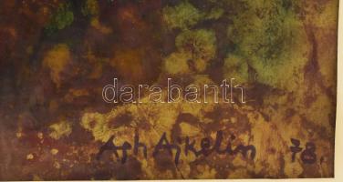 Ágh Ajkelin Lajos (1907-1995): Sziklavirág (cím nélkül), 1978. Vegyes technika, papír, jelzett. Üveg...