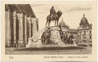 1930 Kolozsvár, Cluj; Mátyás király szobor / statue of Matthias Corvinus + "1930 Grafikai Munkások Szövetségének IV. Küldött-Közgyűlése" So. Stpl