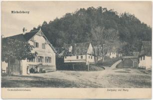 Kisdisznód, Michelsberg, Cisnadioara; Gemeindewirtshaus, Aufgang zur Burg / Városi vendéglő, feljárat a várba. Georg Meyer kiadása / restaurant, path to the castle