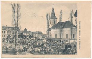 1915 Polyán, Poiana Sibiului, Flussau (Szeben); piac a Fő téren, templom / market on the main square, church (kis szakadás / small tear)