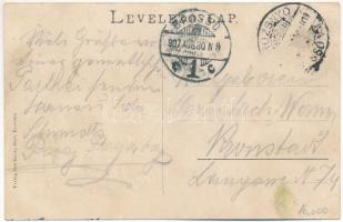 1907 Barcarozsnyó, Rozsnyó, Rosenau, Rasnov; Burg, Ostseite mit Vorhof, Turnschule / vár, Torna isko...