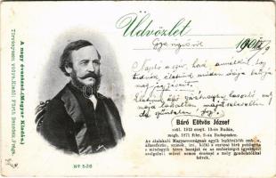 1901 Báró Eötvös József, államférfi, jogász, író, a Batthyány-kormány, majd az Andrássy-kormány vallás- és közoktatásügyi minisztere, a Magyar Tudományos Akadémia és a Kisfaludy Társaság első elnöke. A nagy évszázad (Magyar Kiadás) No. 536. (fl)