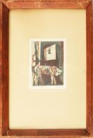 Lenkey Zoltán (1936-1983): József Attila: A kutya. Színes rézkarc, papír, jelzett, üvegezett fakeret...