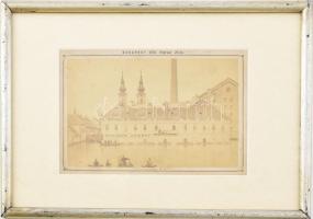 1876 I. mai Szilágyi Dezső tér a Budapest nagy árvíz alatt. Kokrabeli keményhátú fotó 12x16 cm Üvege...