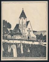 cca 1908 Kós Károly (1883-1977): Zebegény. Fametszet, papír, jelzett a dúcon, kartonra kasírozva, 21x16 cm