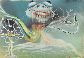 Olvashatatlan jelzéssel: Szürrealista kép, 1991. Olaj, vászon, 23x33 cm