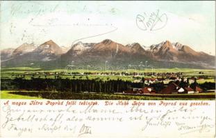 1905 Tátra, Tatry; A Magas-Tátra Poprád felől tekintve. Cattarino S. kiadása 192. sz. / Die Hohe Tatra von Poprad aus gesehen / view of the High Tatras from Poprad (EB)