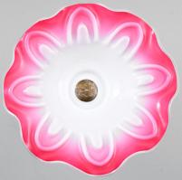 Antik kétrétegű tejüveg kínáló, ezüst (Ag) talpazattal, jelzett, hibátlan, d: 29,5 cm, m: 23 cm