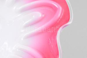 Antik kétrétegű tejüveg kínáló, ezüst (Ag) talpazattal, jelzett, hibátlan, d: 29,5 cm, m: 23 cm