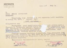 1948-1963 Fehér András a Népszava cégvezetőjének levele és iratai leváltásáról