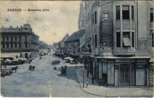 1911 Zagreb, Zágráb; Bakaceva ulica / street, market / utca és piac (szakadás / tear)