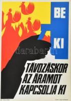 1978 "Távozáskor az áramot kapcsolja ki", retró munkavédelmi plakát / műanyag tábla, 40x29 cm