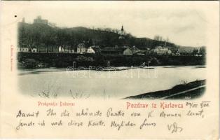 1900 Károlyváros, Karlovac; Predgradje Dubovac + "FIUME-ZÁGRÁB 64 SZ." vasúti mozgóposta