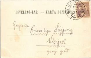 1900 Károlyváros, Karlovac; Predgradje Dubovac + "FIUME-ZÁGRÁB 64 SZ." vasúti mozgóposta