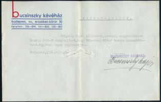 1940 Bucsinszky Kávéház (Bp. VII. Erzsébet körút) fejléces levélpapírjára írt meghatalmazás