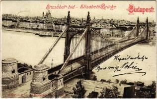 1904 Budapest, Erzsébet híd. Erdélyi cs. és kir. udvari fényképész felvétele után. litho (EK)