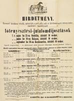 1880 Bp., Hirdetmény lótenyésztési jutalomdíjosztásokról, szakadásokkal, hajtott, 62×46 cm