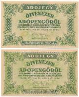 1946. 50.000AP sorozat és sorszám nélkül, fehér papíron egyiken közte sajtóhiba "KOVETELÉST" + támpéldány T:AU Adamo P50C