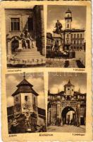 1939 Komárom, Komárno; Városháza, Jókai szobor, Kőszűz, Új várkapu, katonák / town hall, monument, new castle gate, soldiers (fa)