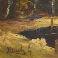Mészöly G. jelzéssel: Vízparti táj. Olaj, karton. Kissé sérült. 25x35 cm
