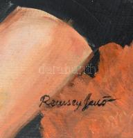 Remsey Jenő jelzéssel: Kalapos hölgy. Olaj, vászon, kartonon. 55x38 cm