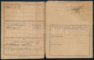 1944 Arcképes hadiüzemi igazolvány