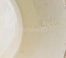 1874 körül, Zsolnay virágmintás díszváza. Festett porcelánfajansz. Szűkülő talpról szélesedő gömböly...