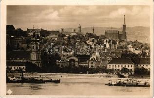 1930 Budapest I. Budai látkép, Batthyány tér és vásárcsarnok, "HERCULES" oldalkerekes vontatóhajó