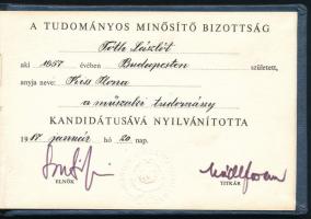 1987 Kandidátusi oklevél, többek között Mádl Ferenc aláírásával