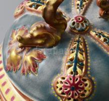 cca 1881, Zsolnay áttört mintás duplafalú díszedény. Gazdag áttört mintával díszített, sárkányt form...