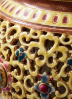 cca 1881, Zsolnay áttört mintás duplafalú díszedény. Gazdag áttört mintával díszített, sárkányt form...