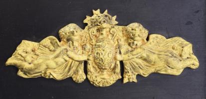 Puttós díszítéssel fa irattartó doboz, kopással, kulcs nélkül, 28x19x21 cm