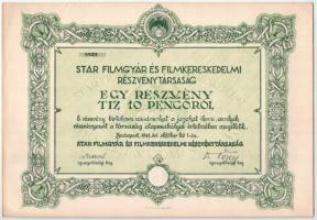 Budapest 1924. "Star Filmgyár és Filmkereskedelmi Részvénytársaság" részvénye 10P-ről, szelvényekkel, szárazpecséttel T:AU