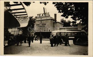 1948 Budapest XIV. Nemzetközi Vásár a Centenárium évében, Textil Ipar és Goldberger pavilonok, autóbusz + So. Stpl