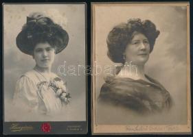 cca 1900 Bánházy Czeizer Teréz színésznő és testvére Czeizer Margit, 2 db keményhátú fotó, 16×12 cm