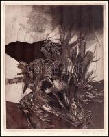 Bodnár Imre (1959-): "Erdei bujócska", 1986. Rézkarc, papír, jelzett, próbanyomat Próba I ...
