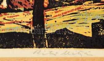 Réti Mátyás (1922-2002): Szentendre. Színes linómetszet, papír, jelzett, paszpartuban, 28,5×37 cm