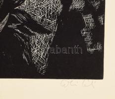 Olvashatatlan jelzéssel: Csendélet és szekrény. Fametszet, papír, jelzett, kartonra kasírozva, lap s...