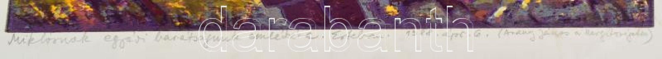 Fekete Esteban (1924-2009): Arany János a Margit-szigeten. Színes fametszet, papír, jelzett, Fekete ...