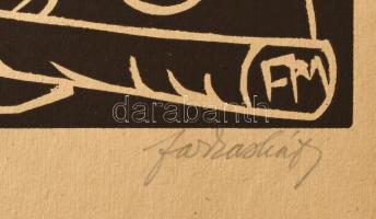 Farkasházy Miklós (1895-1964): Beszélgetők. Linómetszet, papír, jelzett, 32,5×25,5 cm