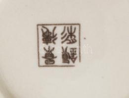 Kínai teázó szett, kiöntő és 6 db pohár, jelzett, hibátlan, pohár m: 8 cm