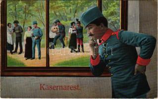 Kasernarest / WWI Austro-Hungarian K.u.K. military art postcard, romantic. O.K.W. 353. (Rb)