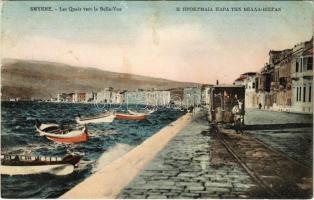 Izmir, Smyrna, Smirna; Les Quais vers la Belle-Vue / rakpart és lóvasút / quay and horse-drawn tram